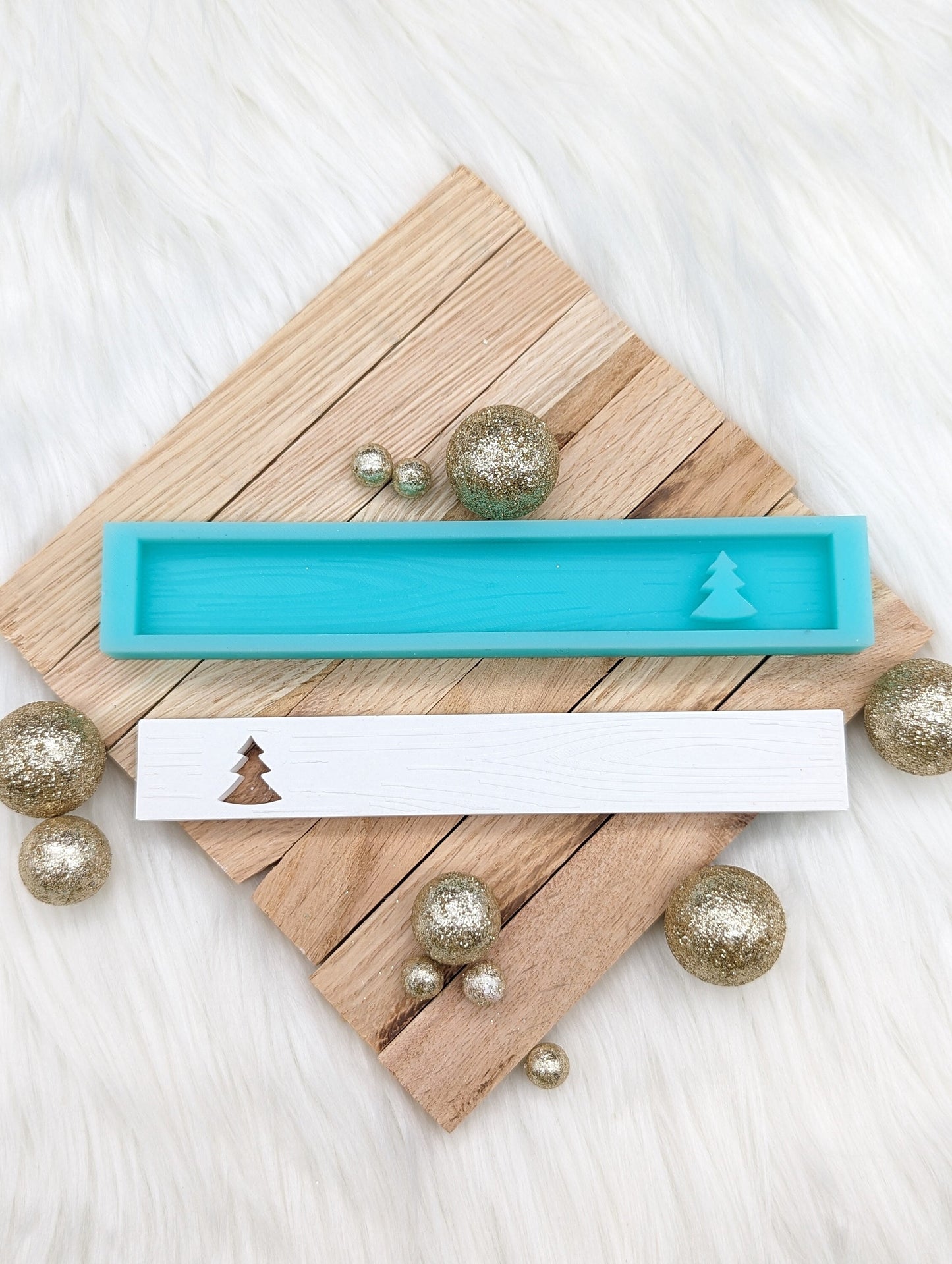 Klötzchen Gießform / Tannenbaum / Silikonform für Klötzchen / 160x22x8 mm / Silikon Klötzchen Gießform/Gießform Klötzchen mit Holzmaserung