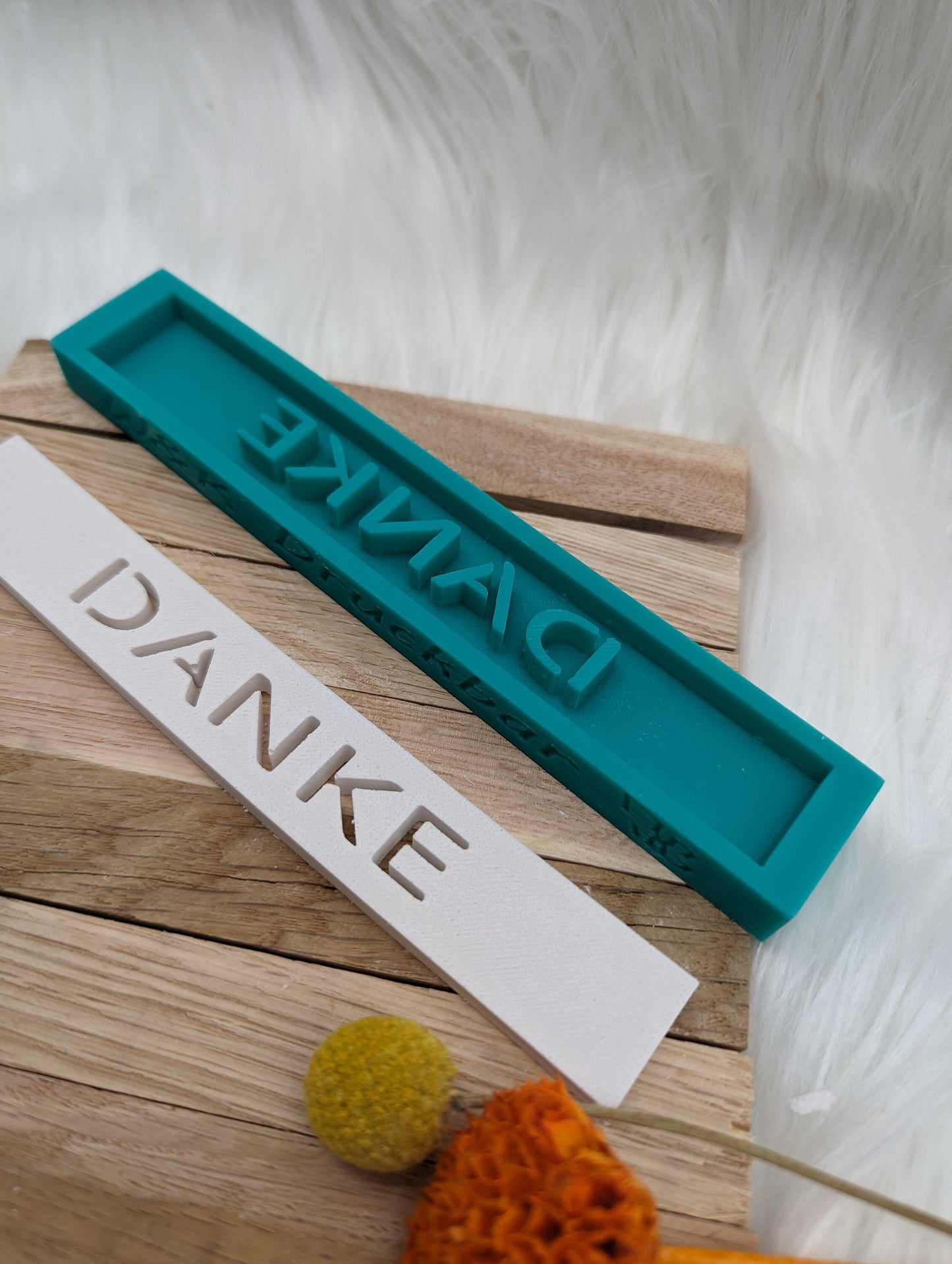 Klötzchen Gießform / DANKE / Silikonform für Klötzchen / 160x22x8 mm / Silikon Klötzchen Gießform /Gießform Klötzchen