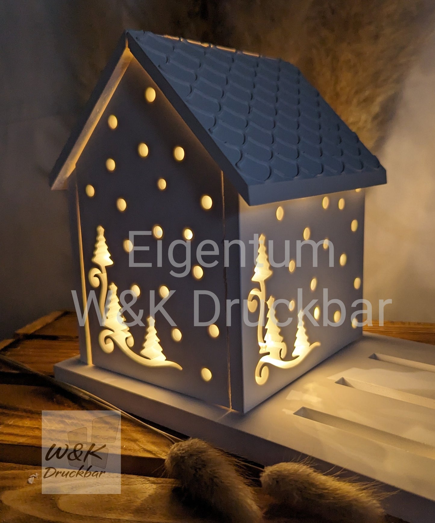 Silikonform für Lichthäuschen / Winter / Tannen und Punkte / Lichthaus / Lichthaus mit Dach / Raysin / Silikonform