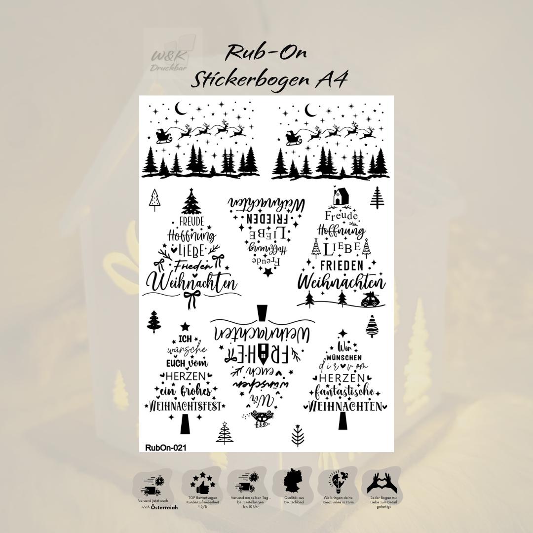 RubOn Sticker / Weihnachtsbäume / A4 Bogen / Randlos /Abreibebilder / DIY Sticker für z.B. Glas Holz
