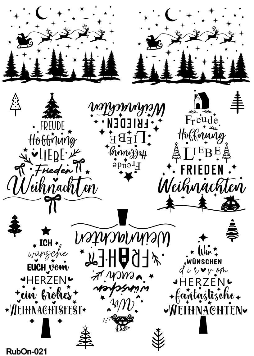 RubOn Sticker / Weihnachtsbäume / A4 Bogen / Randlos /Abreibebilder / DIY Sticker für z.B. Glas Holz