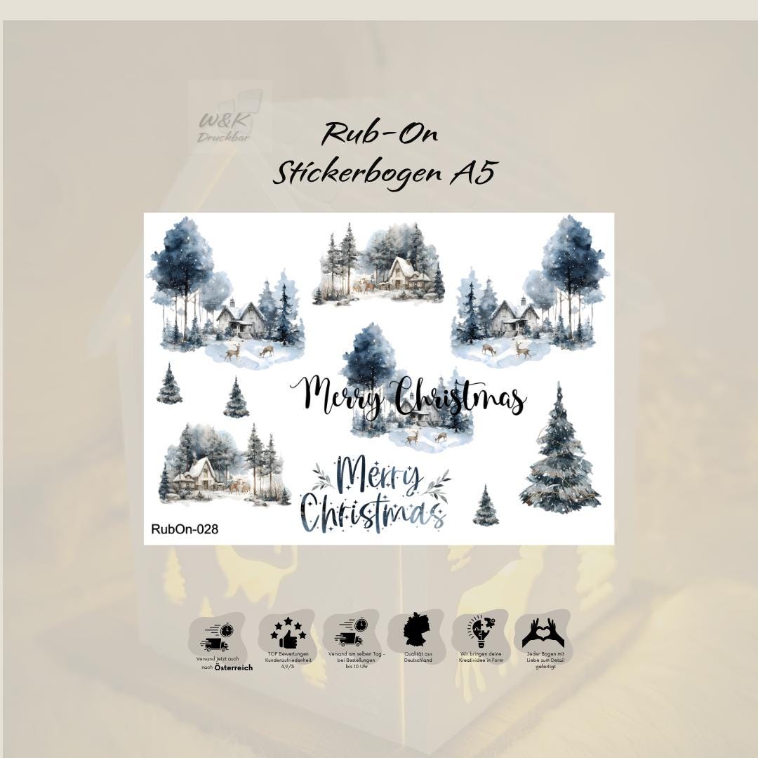 RubOn Sticker / Winterlandschaft/ A5 Bogen / Randlos /Abreibebilder / DIY Sticker für z.B. Glas Holz