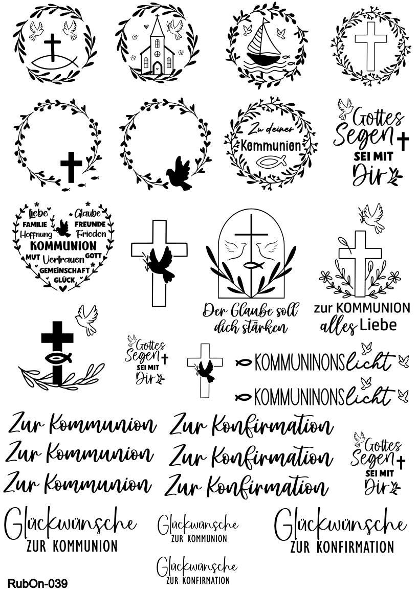 RubOn Sticker / Kommunion / Konfirmation / A4 Bogen / Randlos /Abreibebilder / DIY Sticker für z.B. Glas Holz