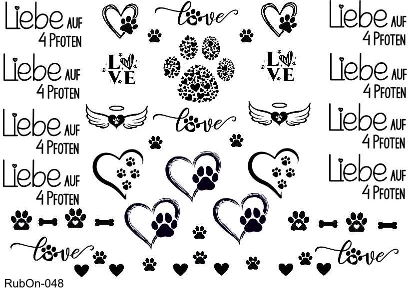 RubOn Sticker / Liebe auf 4 Pfoten / A5 Bogen / Randlos /Abreibebilder / DIY Sticker für z.B. Glas Holz