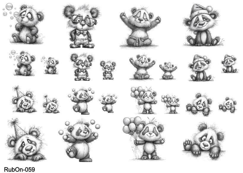 RubOn Sticker / Panda Bleistiftzeichnung #2 / A5 Bogen / Randlos / Abreibebilder / DIY Sticker für z.B. Glas Holz