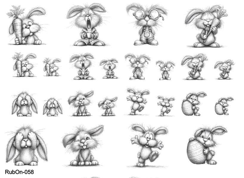 RubOn Sticker / Hasen Bleistiftzeichnung / A5 Bogen / Randlos / Abreibebilder / DIY Sticker für z.B. Glas Holz