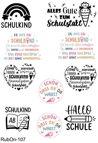 RubOn Sticker / Schulkind#2 / A6 Bogen / Randlos /Abreibebilder / DIY Sticker für z.B. Glas Holz