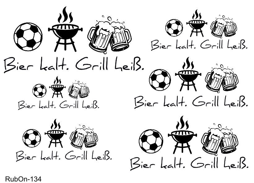 RubOn Sticker / Bier kalt. Grill heiß. / A5 Bogen / Randlos /Abreibebilder / DIY Sticker für z.B. Glas Holz