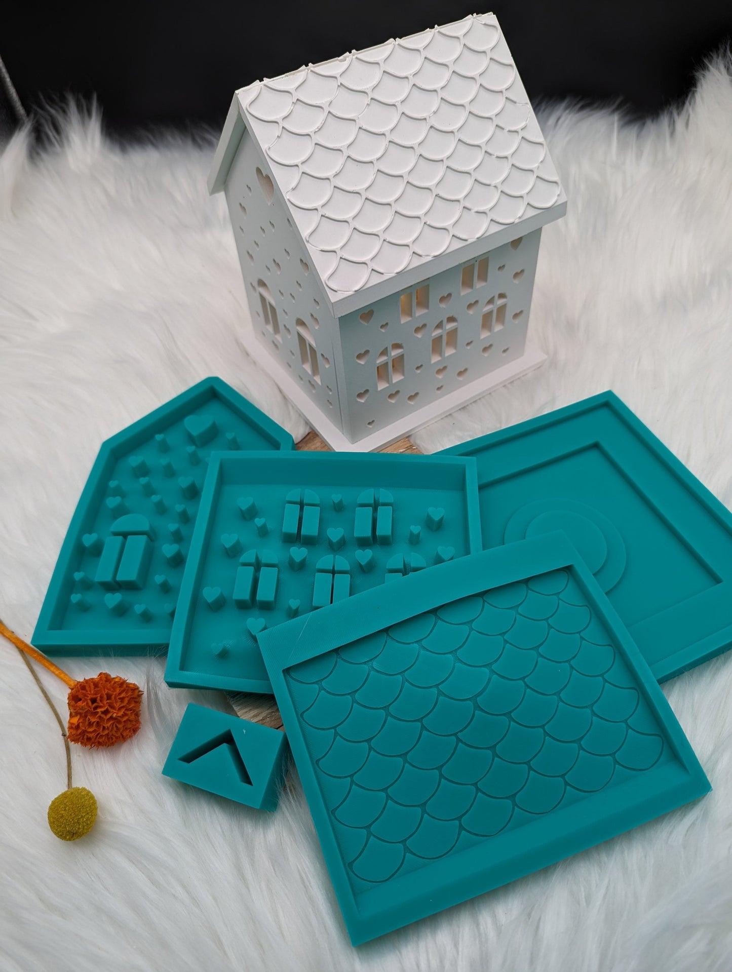 Silikonform für Lichthäuschen / Herz / Herzmuster / Lichthaus / Lichthaus mit Dach / Raysin / Silikonform