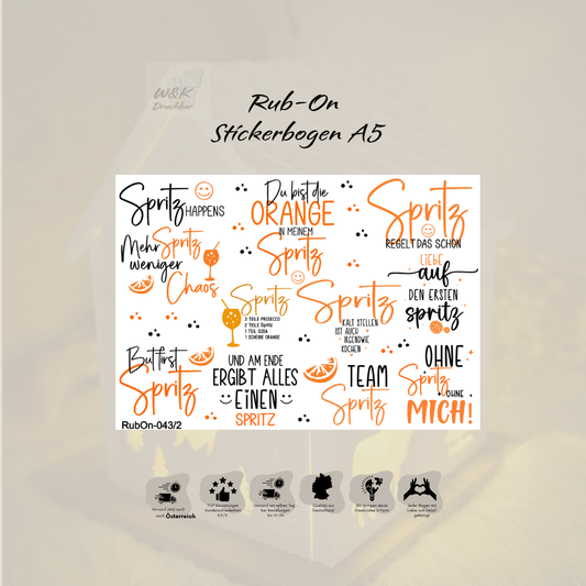 RubOn Sticker / Orange Spritz / A5 Bogen / Randlos