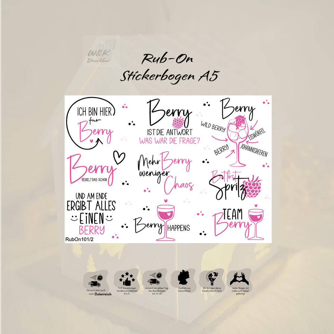 RubOn Sticker / Berry / A5 Bogen / Randlos