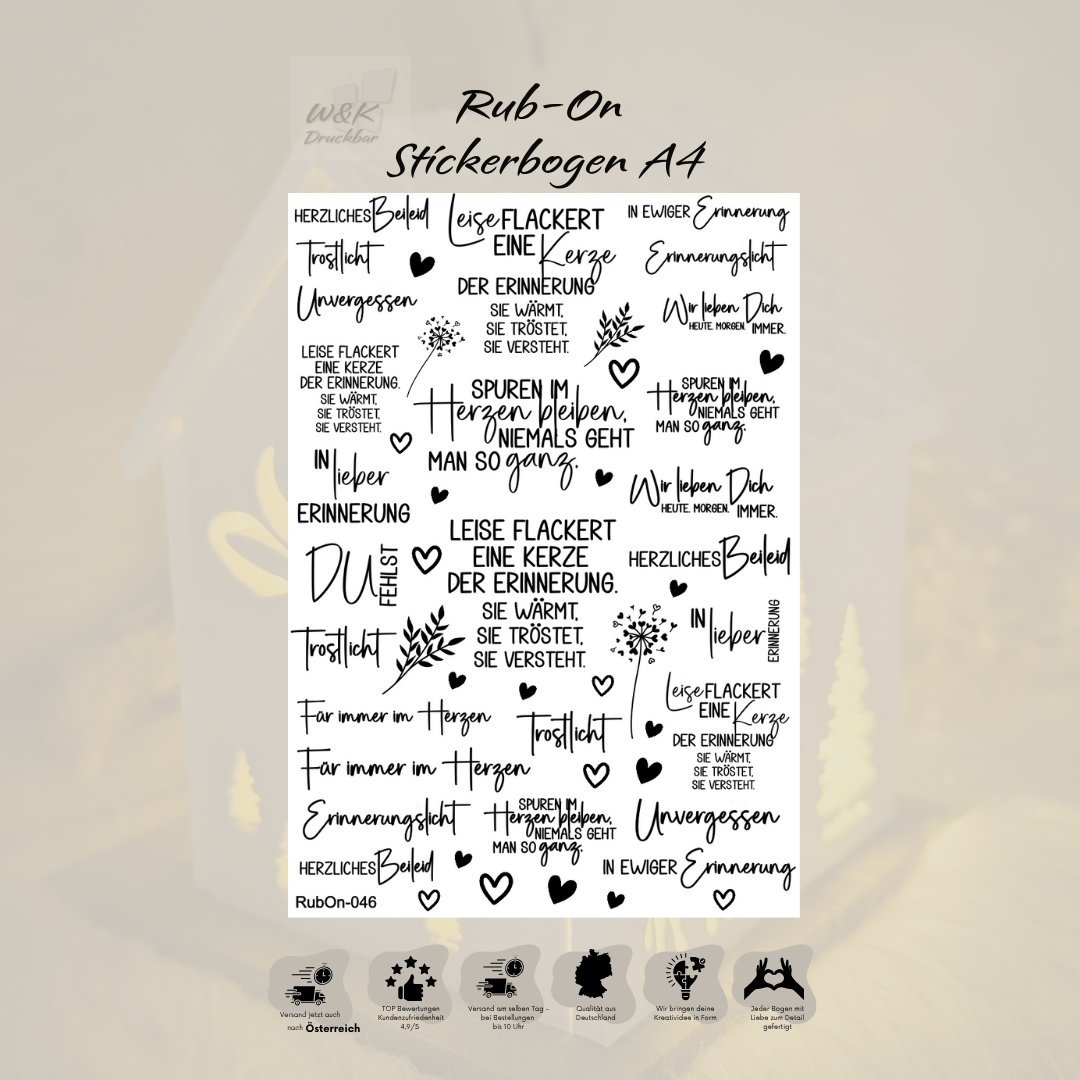 RubOn Sticker / Trauer / A4 Bogen / Randlos