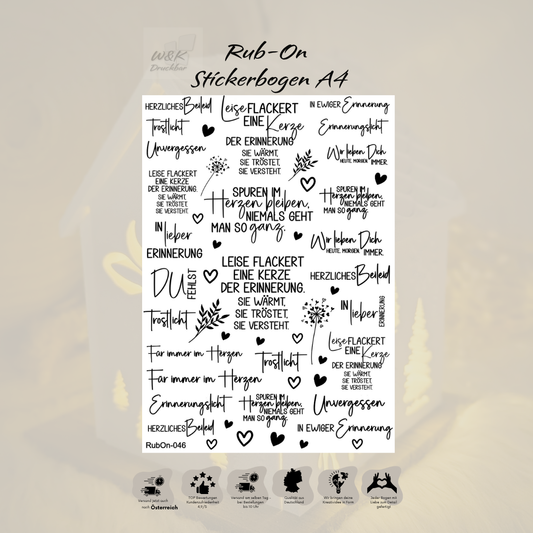 RubOn Sticker / Trauer / A4 Bogen / Randlos
