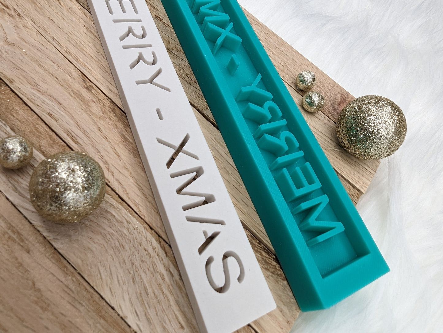 Klötzchen Gießform / MERRY-XMAS / Silikonform für Klötzchen /160x22x8 mm / Silikon Klötzchen Gießform / Gießform Klötzchen