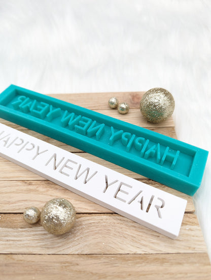 Klötzchen Gießform / HAPPY NEW YEAR / Silikonform für Klötzchen /160x22x8 mm / Silikon Klötzchen Gießform /Gießform Klötzchen