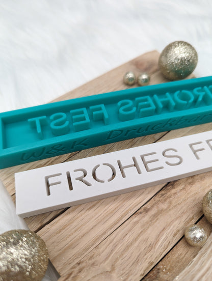 Klötzchen Gießform / FROHES FEST / Silikonform für Klötzchen /160x22x8 mm / Silikon Klötzchen Gießform /Gießform Klötzchen