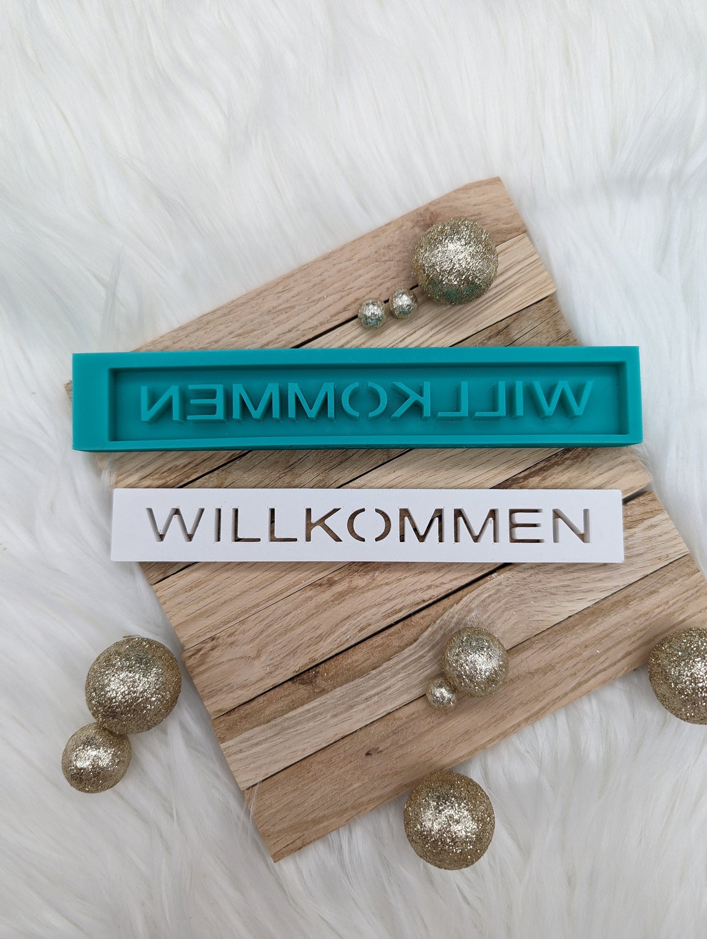 Klötzchen Gießform /WILLKOMMEN / Silikonform für Klötzchen / 160x22x8 mm / Silikon Klötzchen Gießform /Gießform Klötzchen