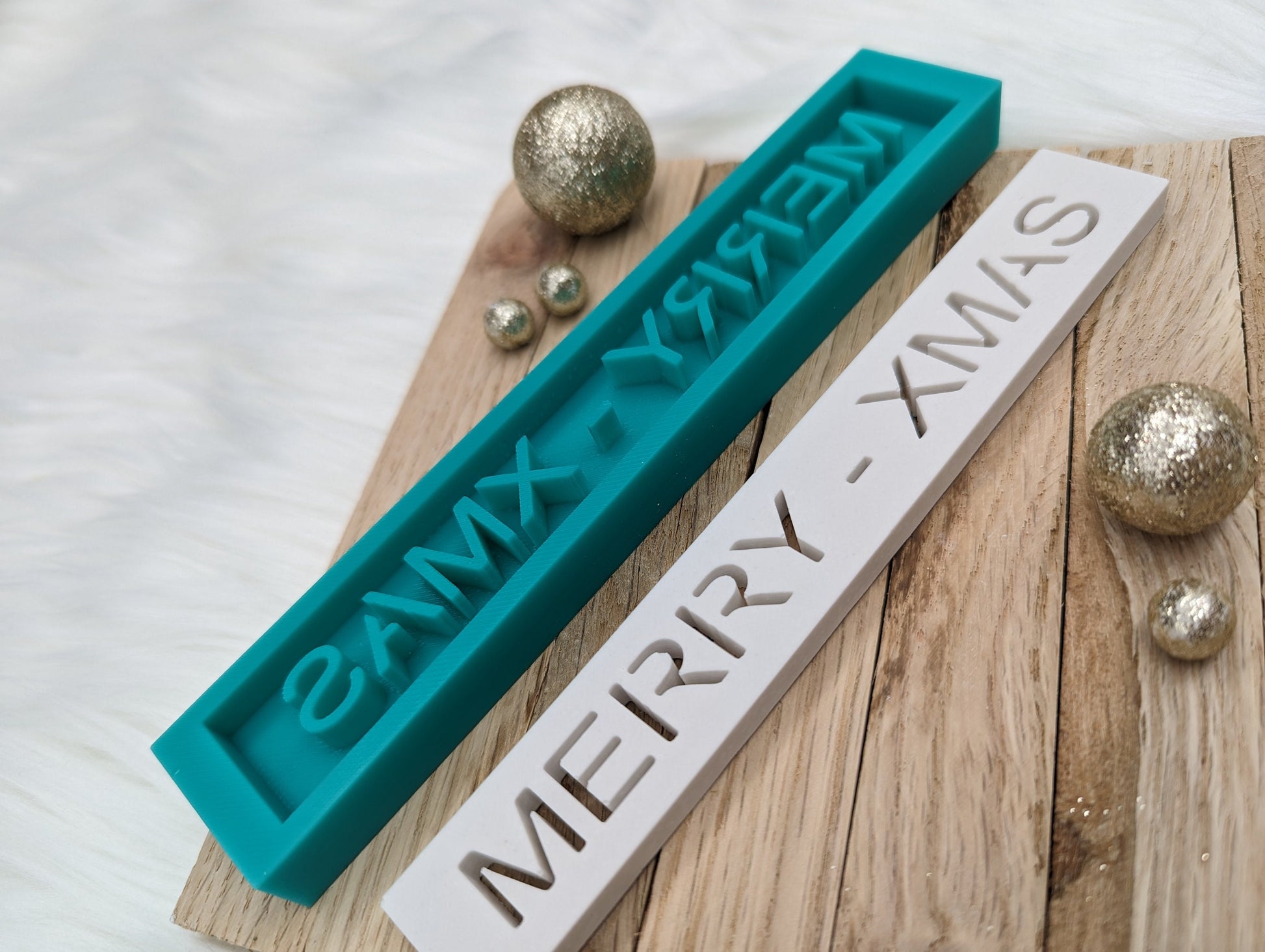 Klötzchen Gießform / MERRY-XMAS / Silikonform für Klötzchen /160x22x8 mm / Silikon Klötzchen Gießform / Gießform Klötzchen