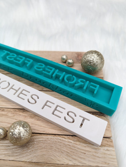 Klötzchen Gießform / FROHES FEST / Silikonform für Klötzchen /160x22x8 mm / Silikon Klötzchen Gießform /Gießform Klötzchen
