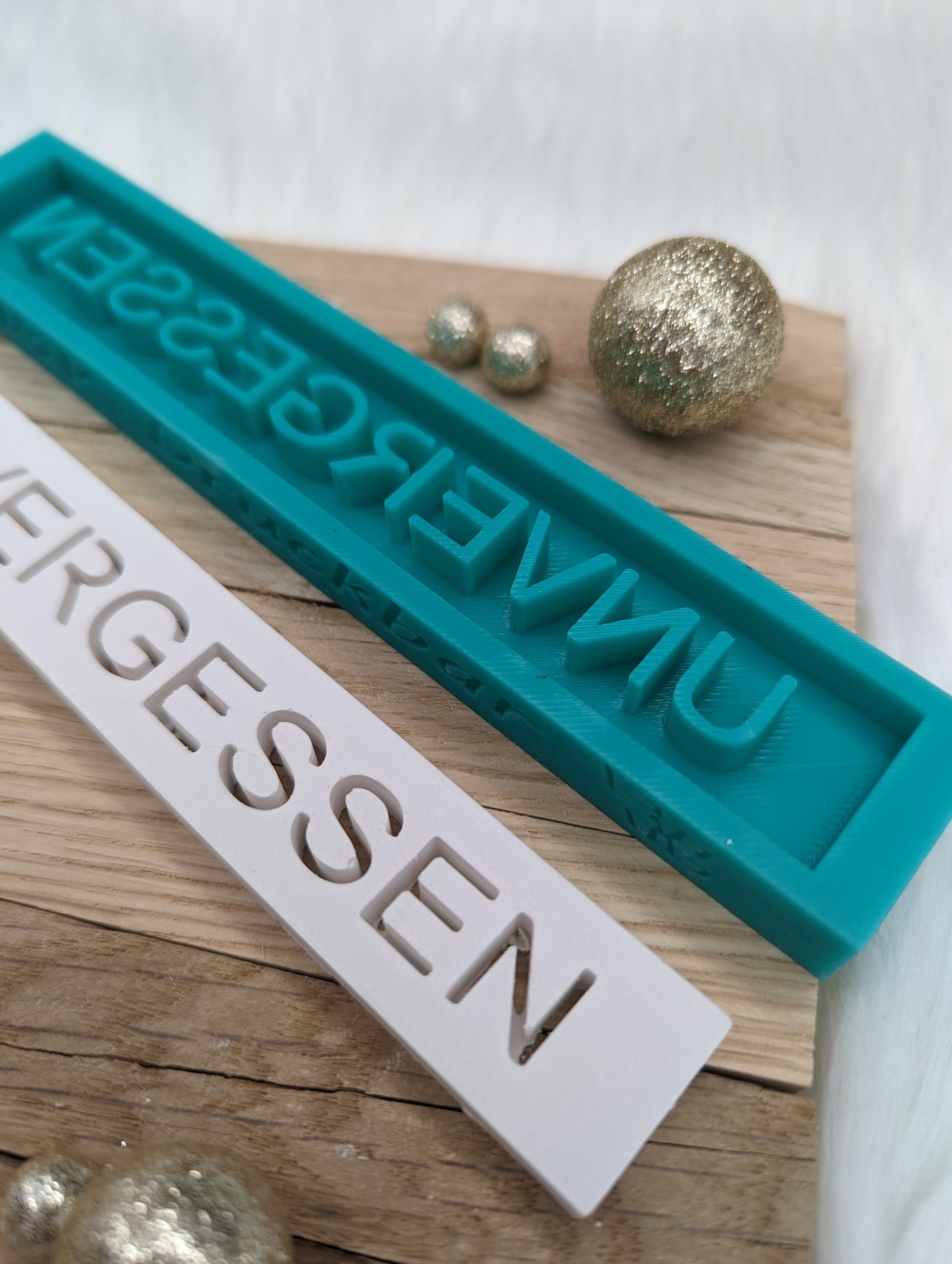 Klötzchen Gießform / UNVERGESSEN / Silikonform für Klötzchen / 160x22x8 mm / Silikon Klötzchen Gießform /Gießform Klötzchen