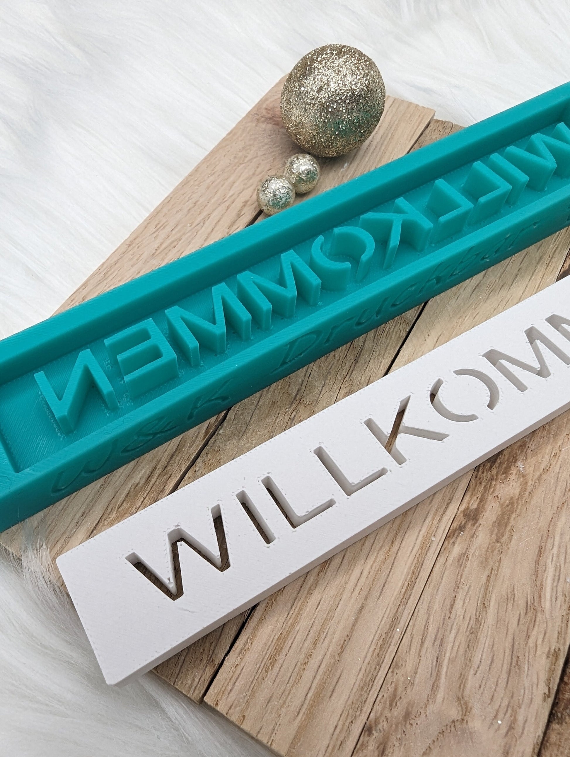 Klötzchen Gießform /WILLKOMMEN / Silikonform für Klötzchen / 160x22x8 mm / Silikon Klötzchen Gießform /Gießform Klötzchen