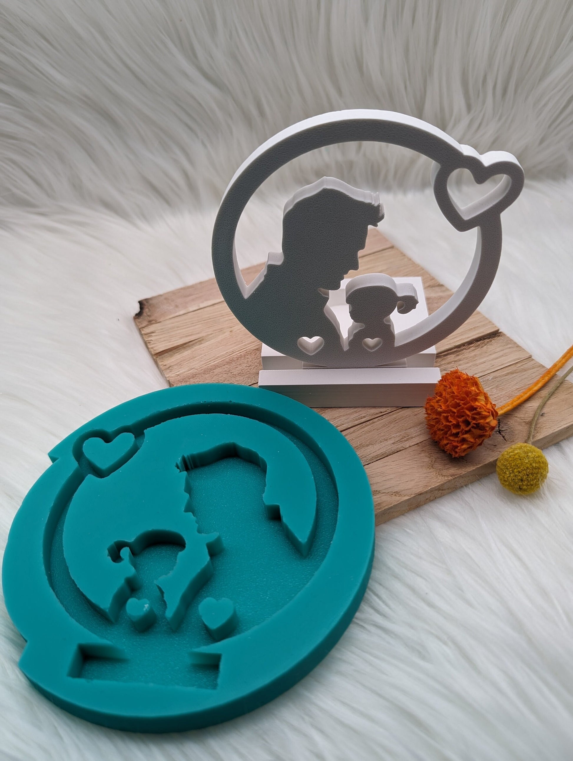 Silikonform Papa und Kind im Kreis für Einschieber / Teelichthalter / Einschieber / Raysin / Silikonform