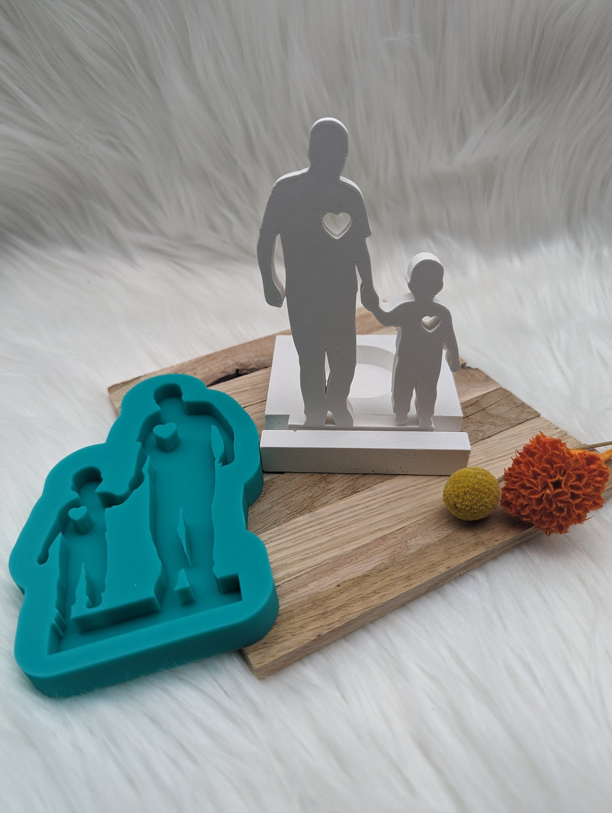 Silikonform Papa und Kind für Einschieber / Teelichthalter / Einschieber / Raysin / Silikonform