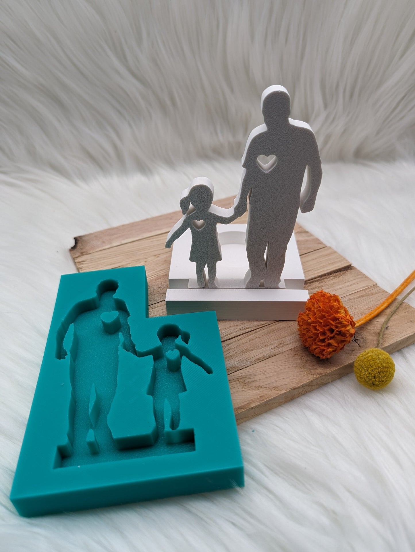 Silikonform Papa und Kind für Einschieber / Teelichthalter / Einschieber / Raysin / Silikonform