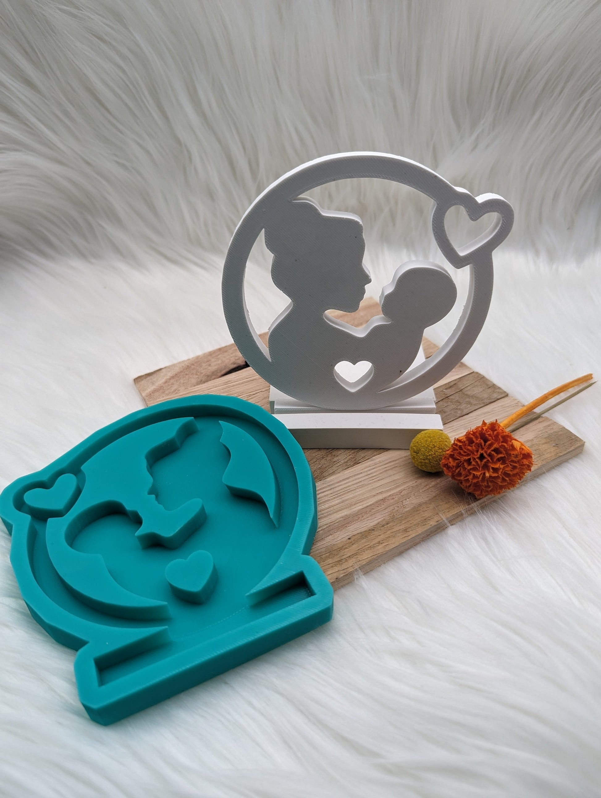 Silikonform Mama und Baby im Kreis für Einschieber / Teelichthalter / Einschieber / Raysin / Silikonform