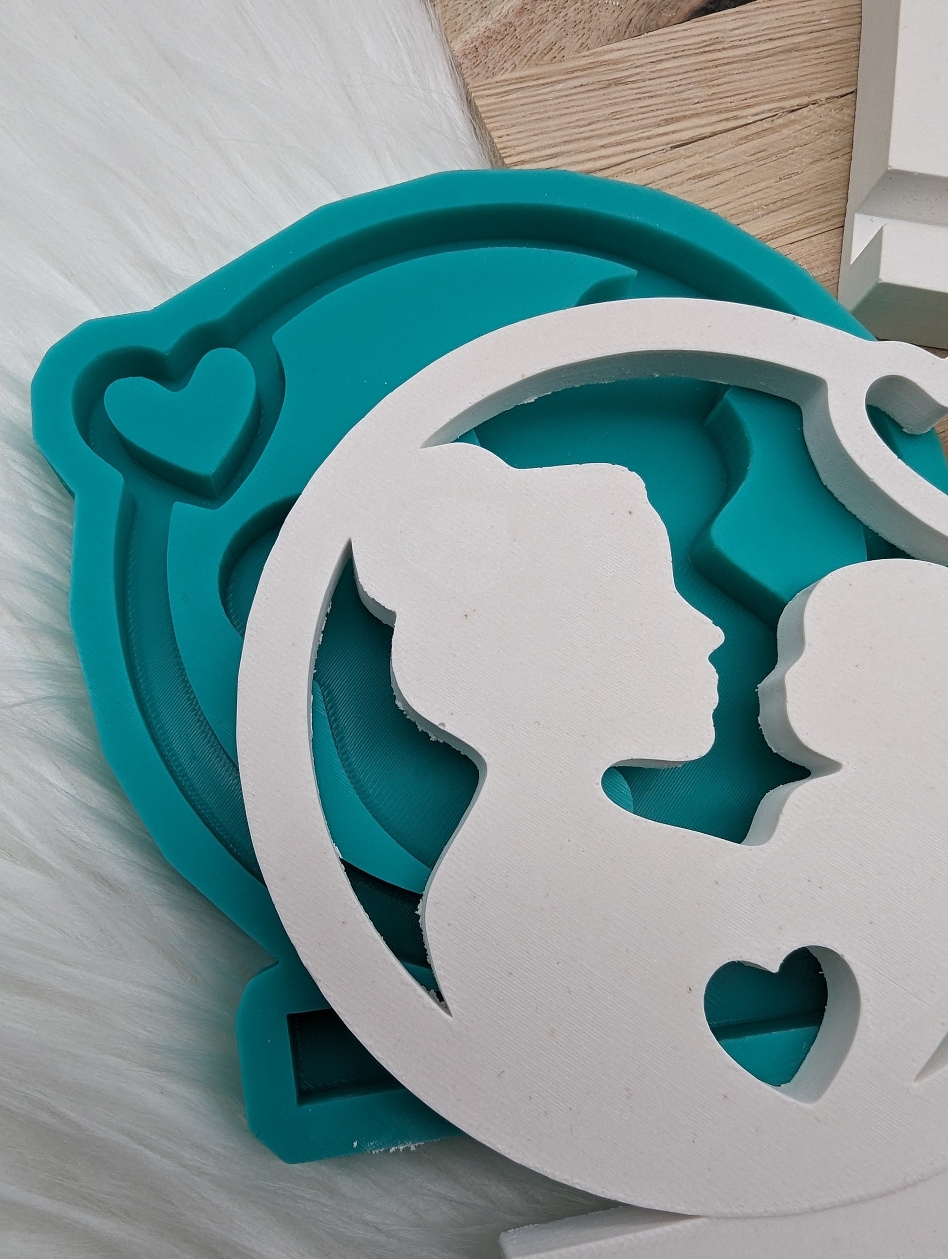 Silikonform Mama und Baby im Kreis für Einschieber / Teelichthalter / Einschieber / Raysin / Silikonform