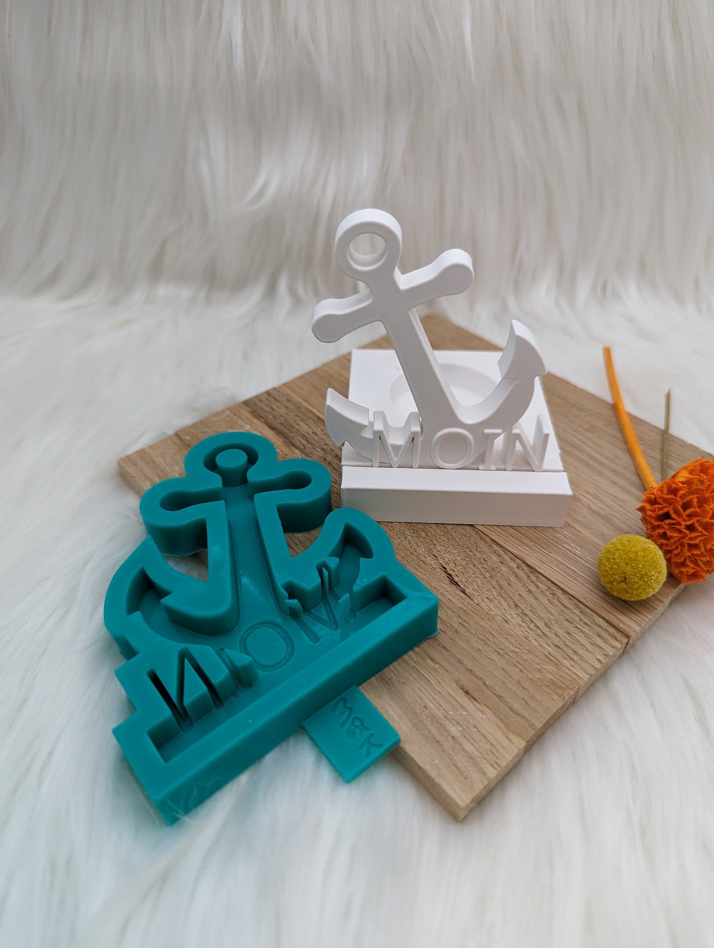 Silikonform Anker mit Moin Schriftzug für Einschieber / Maritim / Teelichthalter / Einschieber / Raysin / Silikonform