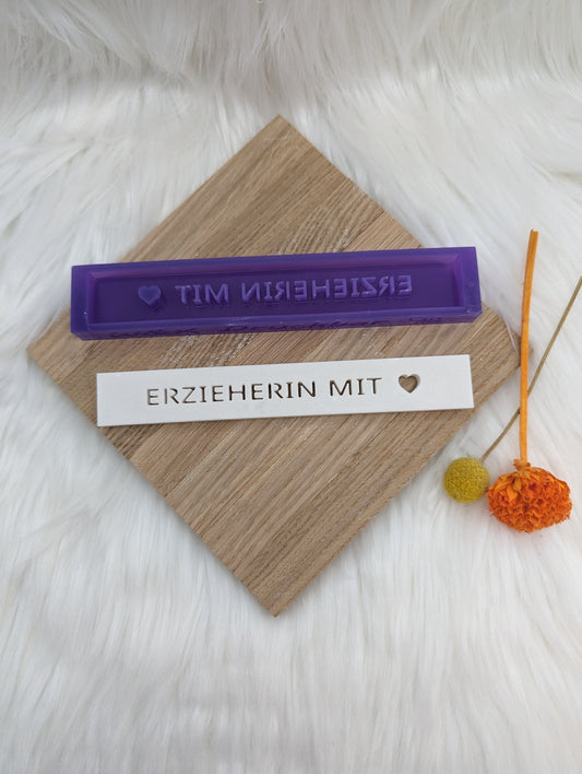 Klötzchen Gießform / ERZIEHERIN MIT Herz / Silikonform für Klötzchen / 160x22x8 mm / Silikon Klötzchen Gießform /Gießform Klötzchen