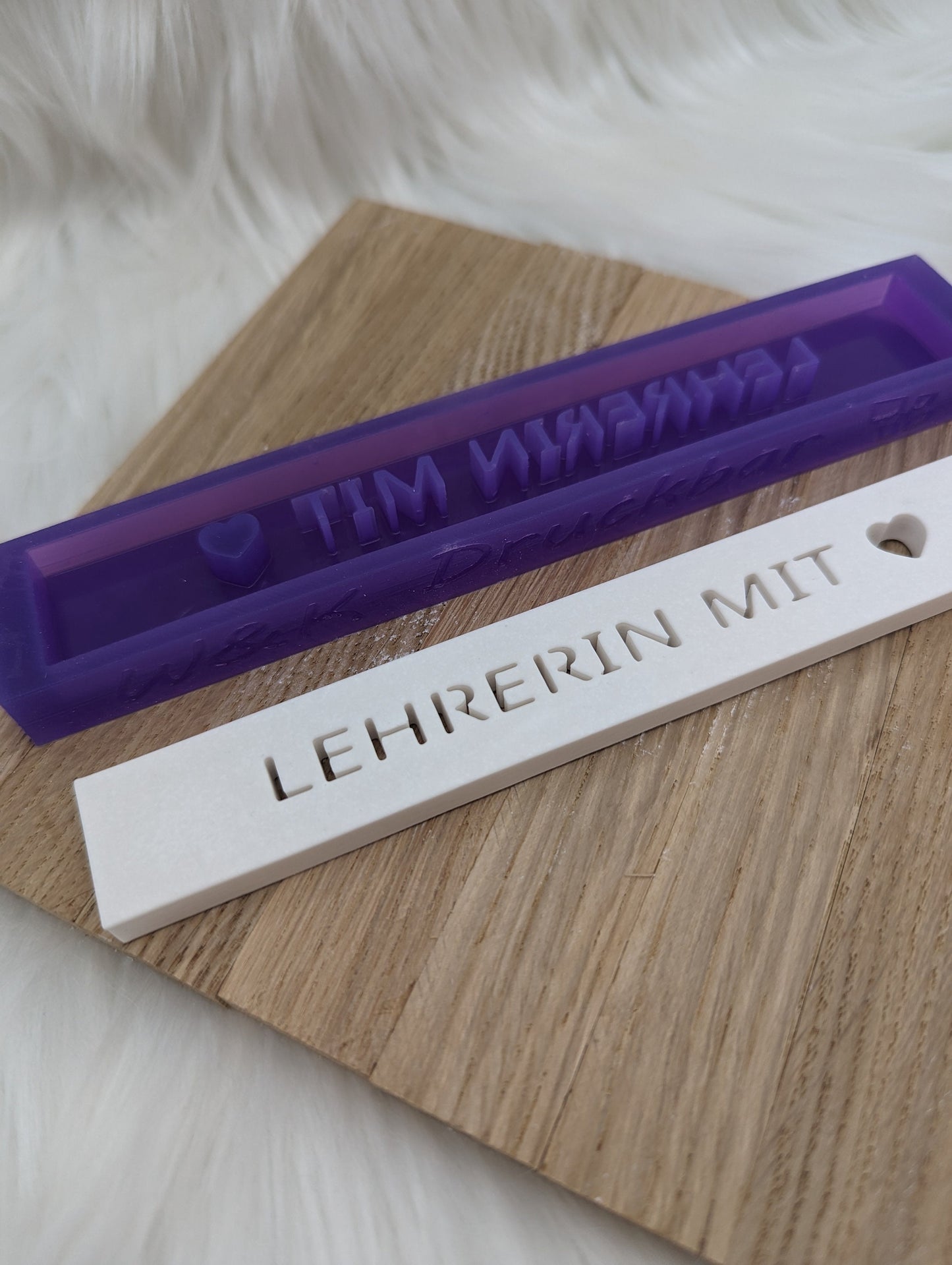 Klötzchen Gießform / LEHRERIN MIT Herz / Silikonform für Klötzchen / 160x22x8 mm / Silikon Klötzchen Gießform /Gießform Klötzchen