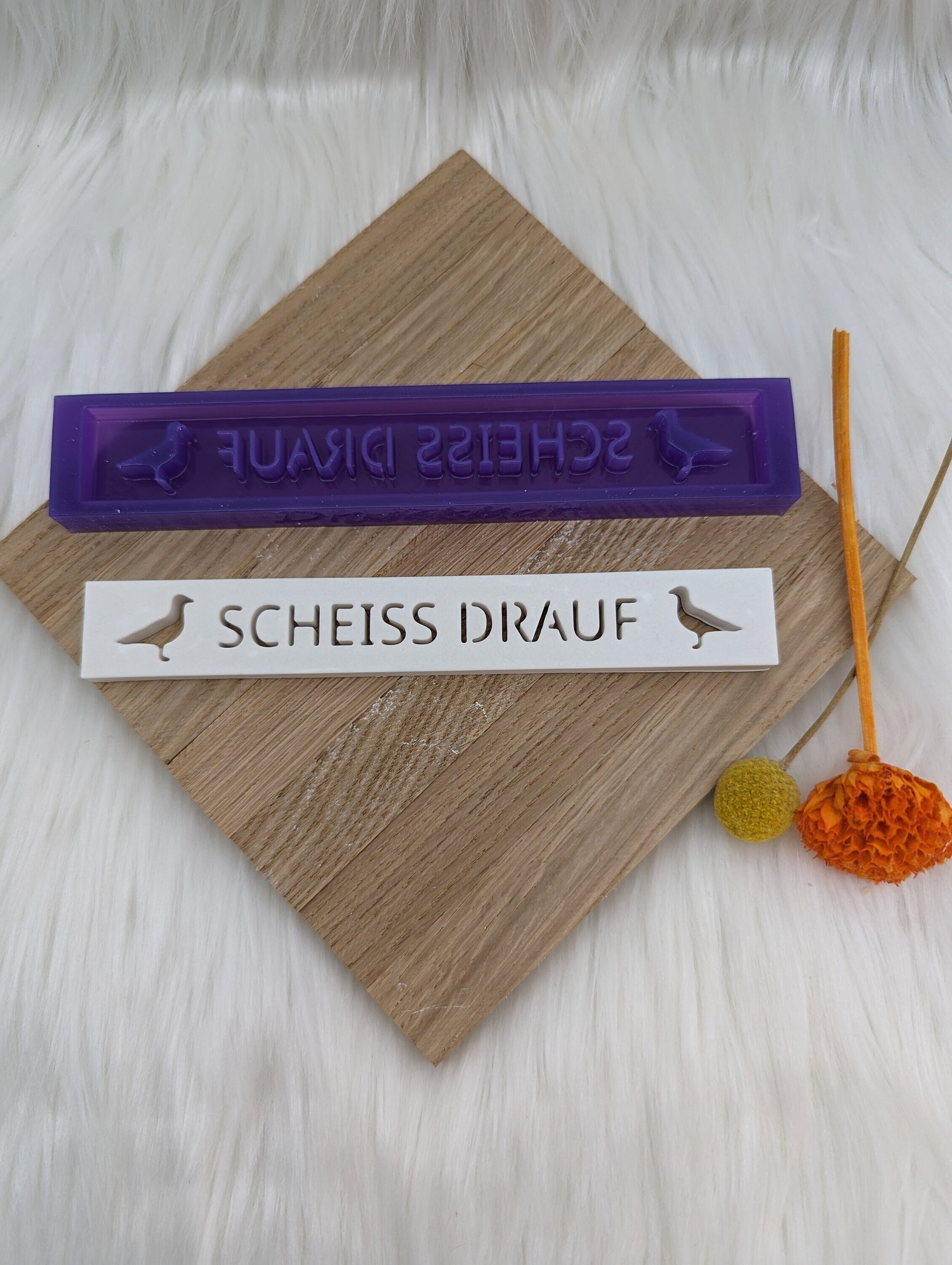 Klötzchen Gießform / Scheiss drauf / Möwen / Silikonform für Klötzchen / 160x22x8 mm / Silikon Klötzchen Gießform / Gießform Klötzchen