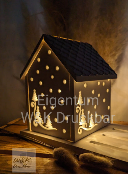 Silikonform für Lichthäuschen / Winter / Tannen und Punkte / Lichthaus / Lichthaus mit Dach / Raysin / Silikonform