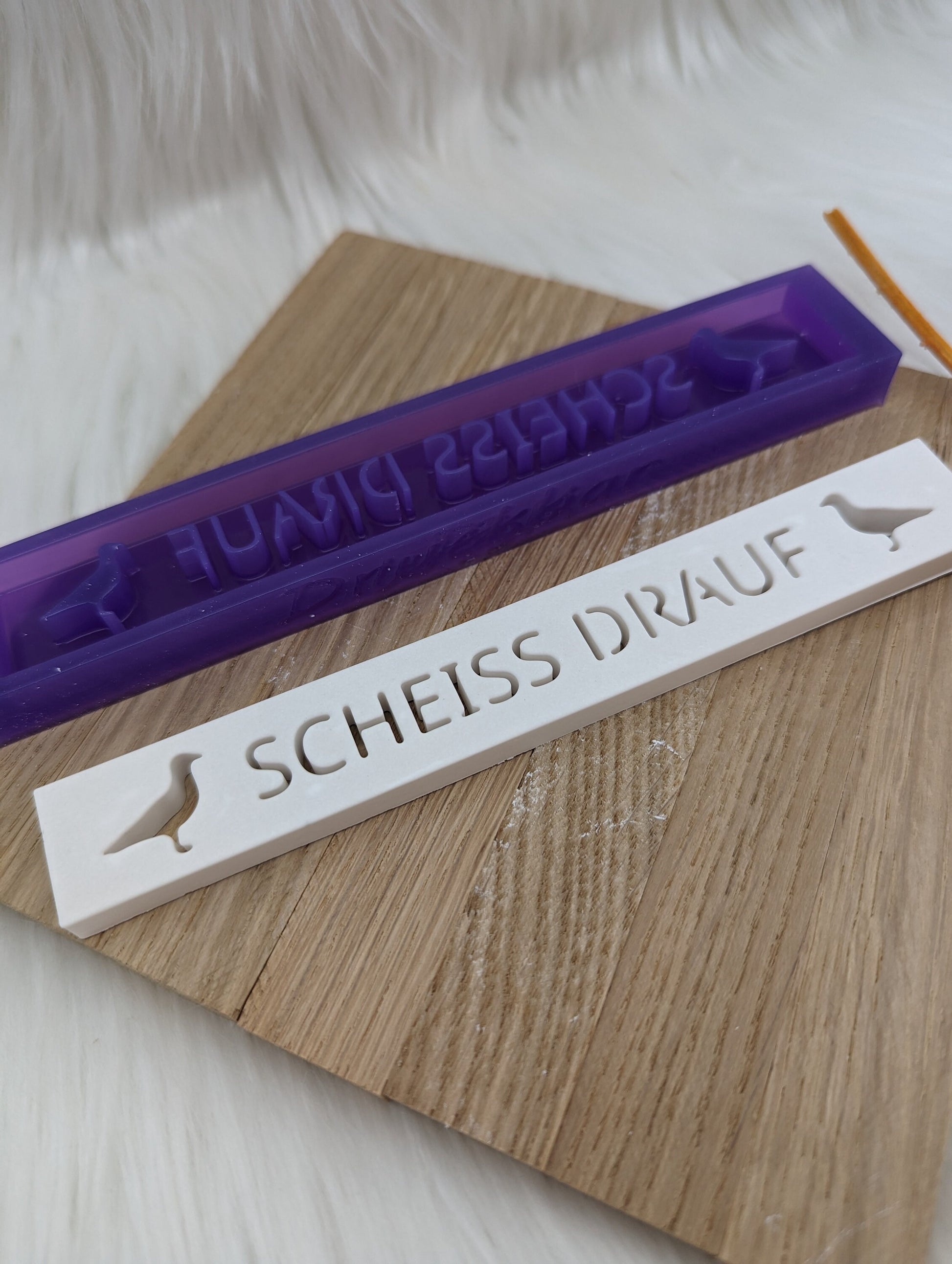 Klötzchen Gießform / Scheiss drauf / Möwen / Silikonform für Klötzchen / 160x22x8 mm / Silikon Klötzchen Gießform / Gießform Klötzchen