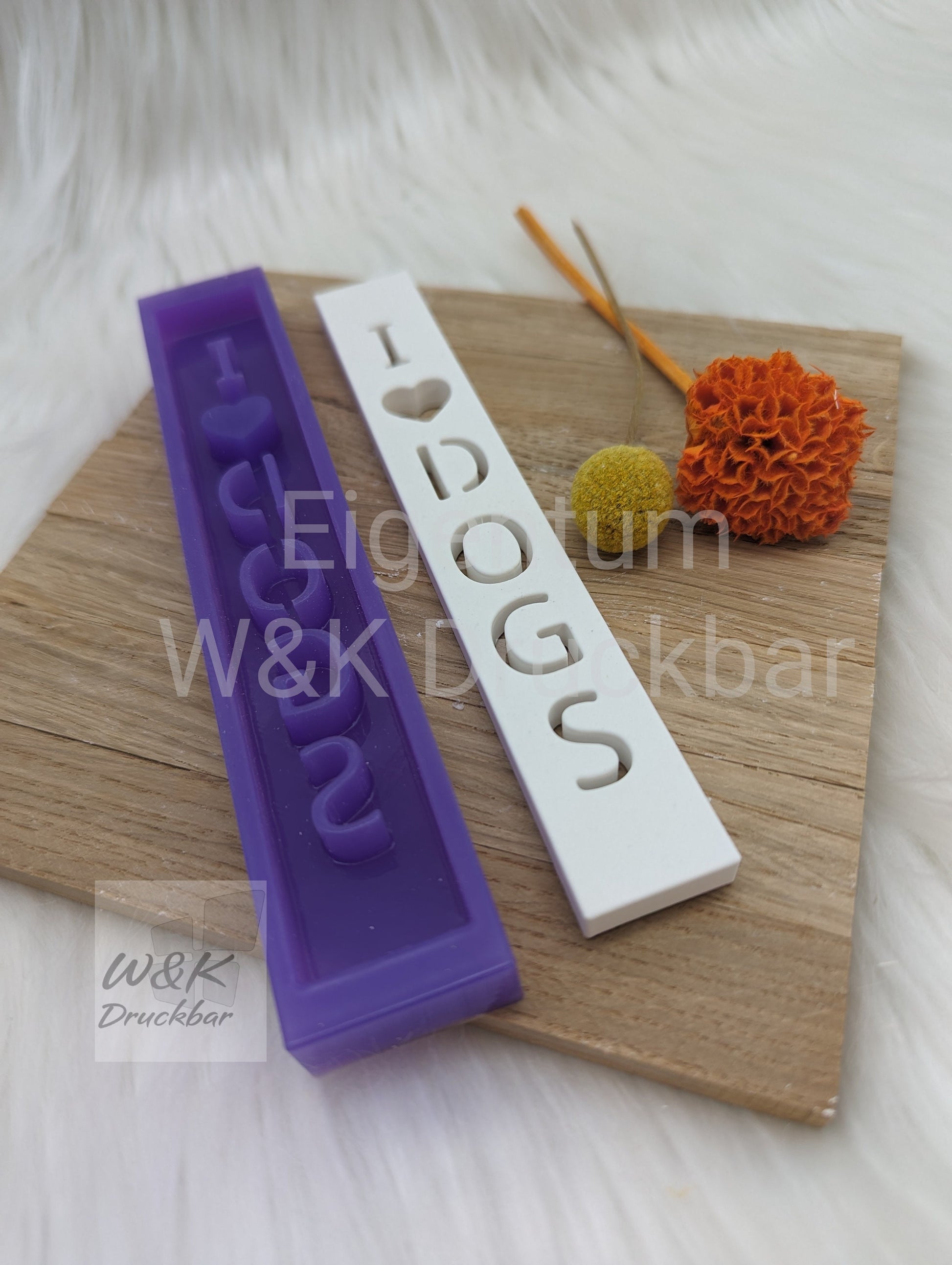 Klötzchen Gießform / I Herz DOGS Hochkant / Silikonform für Klötzchen / 160x22x8 mm / Silikon Klötzchen Gießform /Gießform Klötzchen
