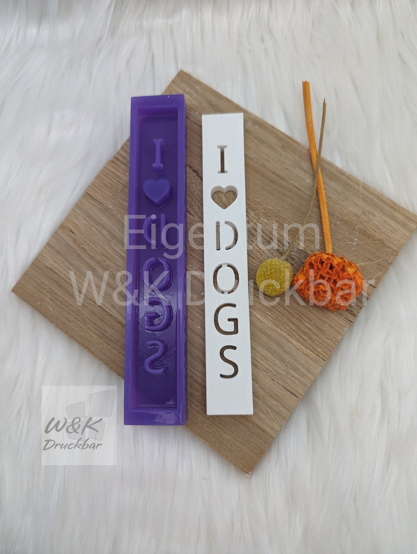 Klötzchen Gießform / I Herz DOGS Hochkant / Silikonform für Klötzchen / 160x22x8 mm / Silikon Klötzchen Gießform /Gießform Klötzchen