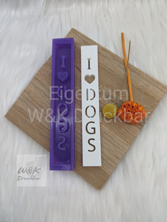 Klötzchen Gießform / I Herz DOGS Hochkant / Silikonform für Klötzchen / 160x22x8 mm / Silikon Klötzchen Gießform /Gießform Klötzchen