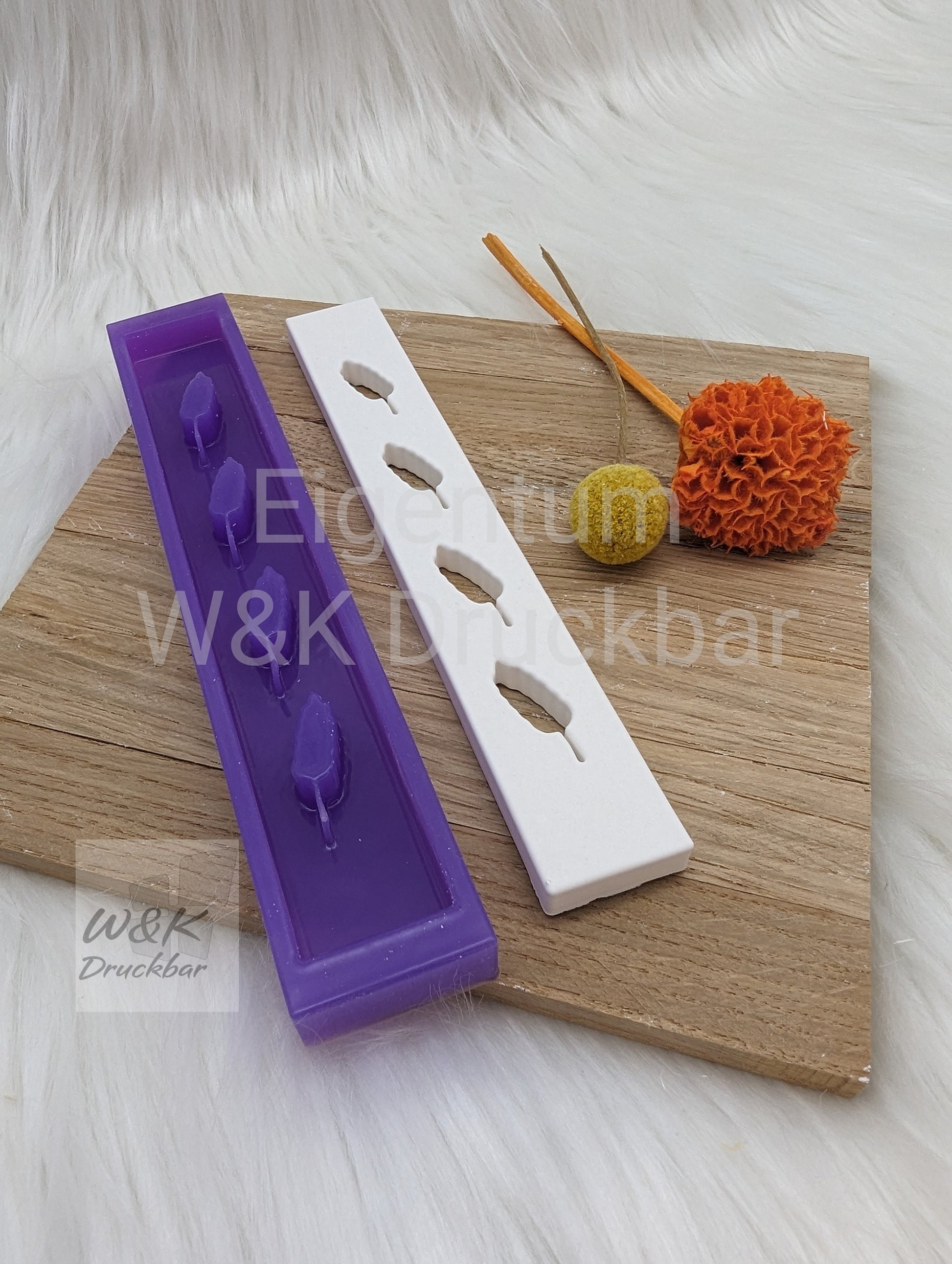 Klötzchen Gießform / Blätter Hochkant / Silikonform für Klötzchen / 160x22x8 mm / Silikon Klötzchen Gießform /Gießform Klötzchen