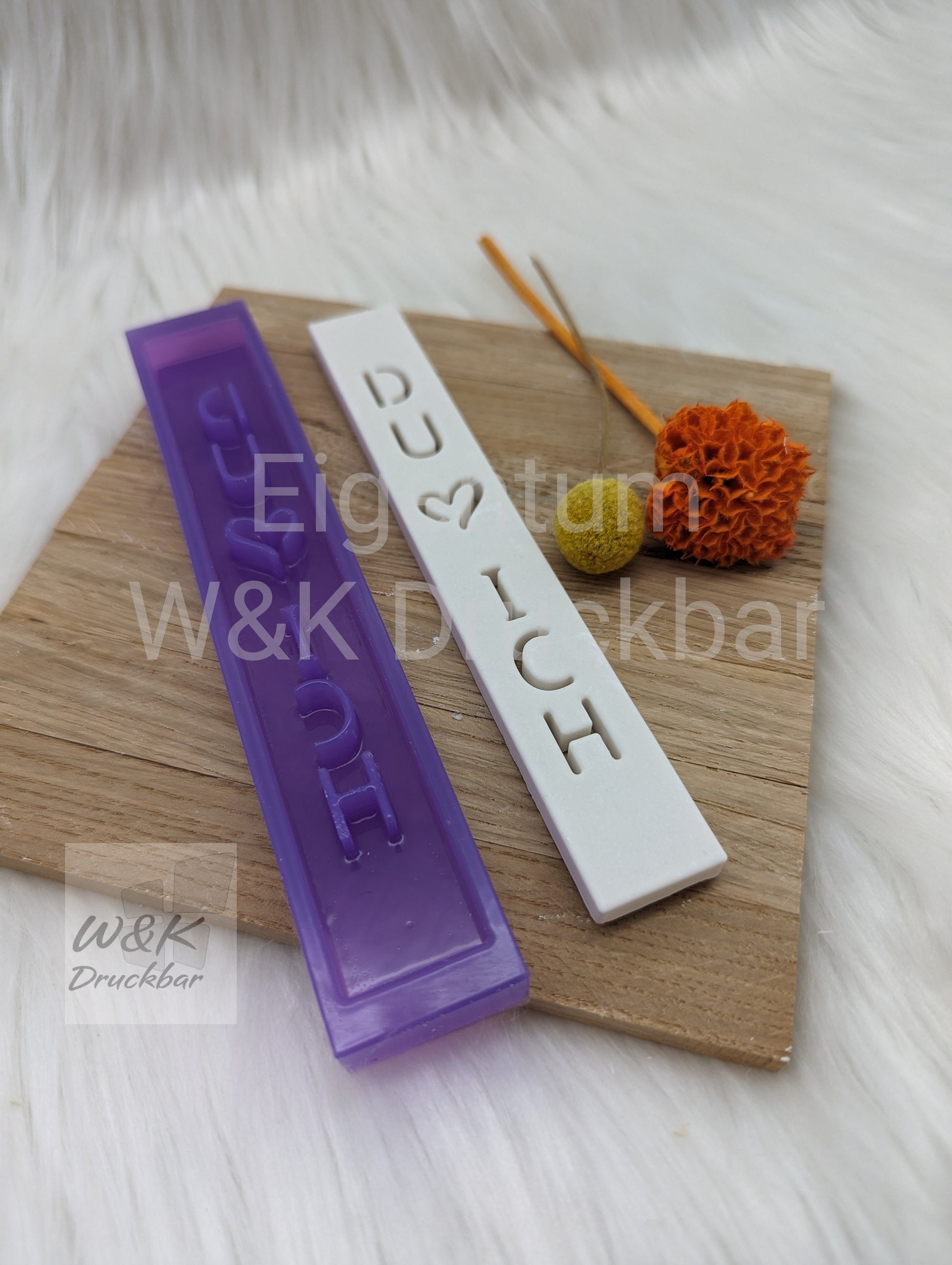 Klötzchen Gießform / DU Herz ICH Hochkant / Silikonform für Klötzchen / 160x22x8 mm / Silikon Klötzchen Gießform /Gießform Klötzchen