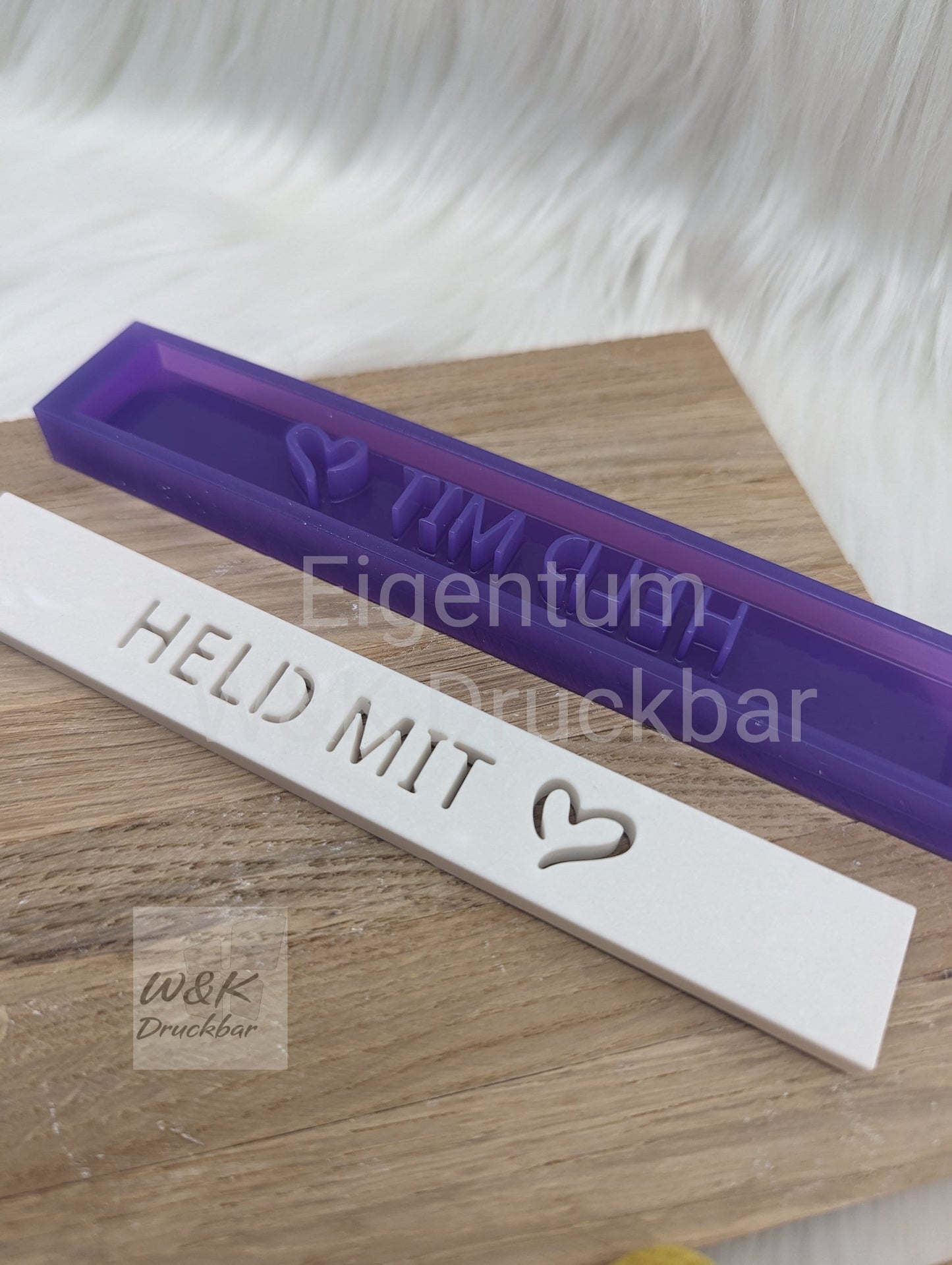 Klötzchen Gießform / HELD MIT Herz / Silikonform für Klötzchen/160x22x8 mm/Silikon Klötzchen Gießform Herz Motiv
