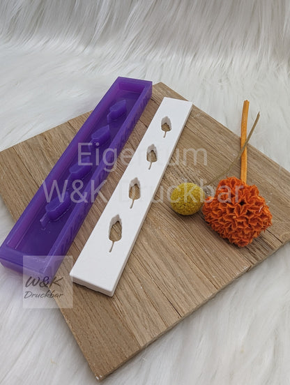 Klötzchen Gießform / Blätter Hochkant / Silikonform für Klötzchen / 160x22x8 mm / Silikon Klötzchen Gießform /Gießform Klötzchen