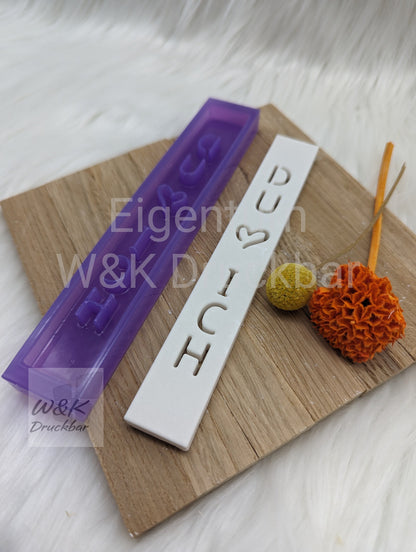 Klötzchen Gießform / DU Herz ICH Hochkant / Silikonform für Klötzchen / 160x22x8 mm / Silikon Klötzchen Gießform /Gießform Klötzchen