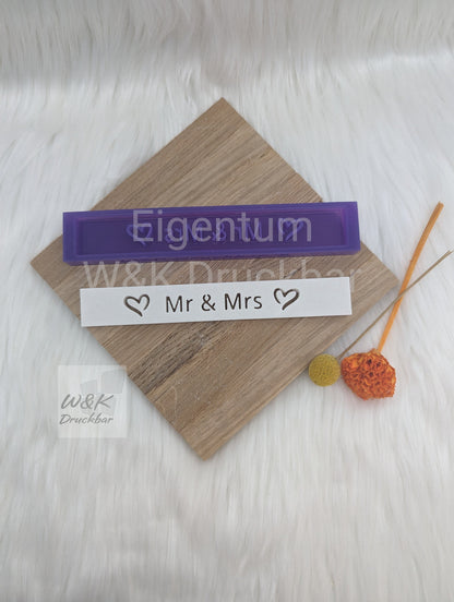 Klötzchen Gießform / Mr & Mrs / Silikonform für Klötzchen/160x22x8 mm/Silikon Klötzchen Gießform Herz Motiv