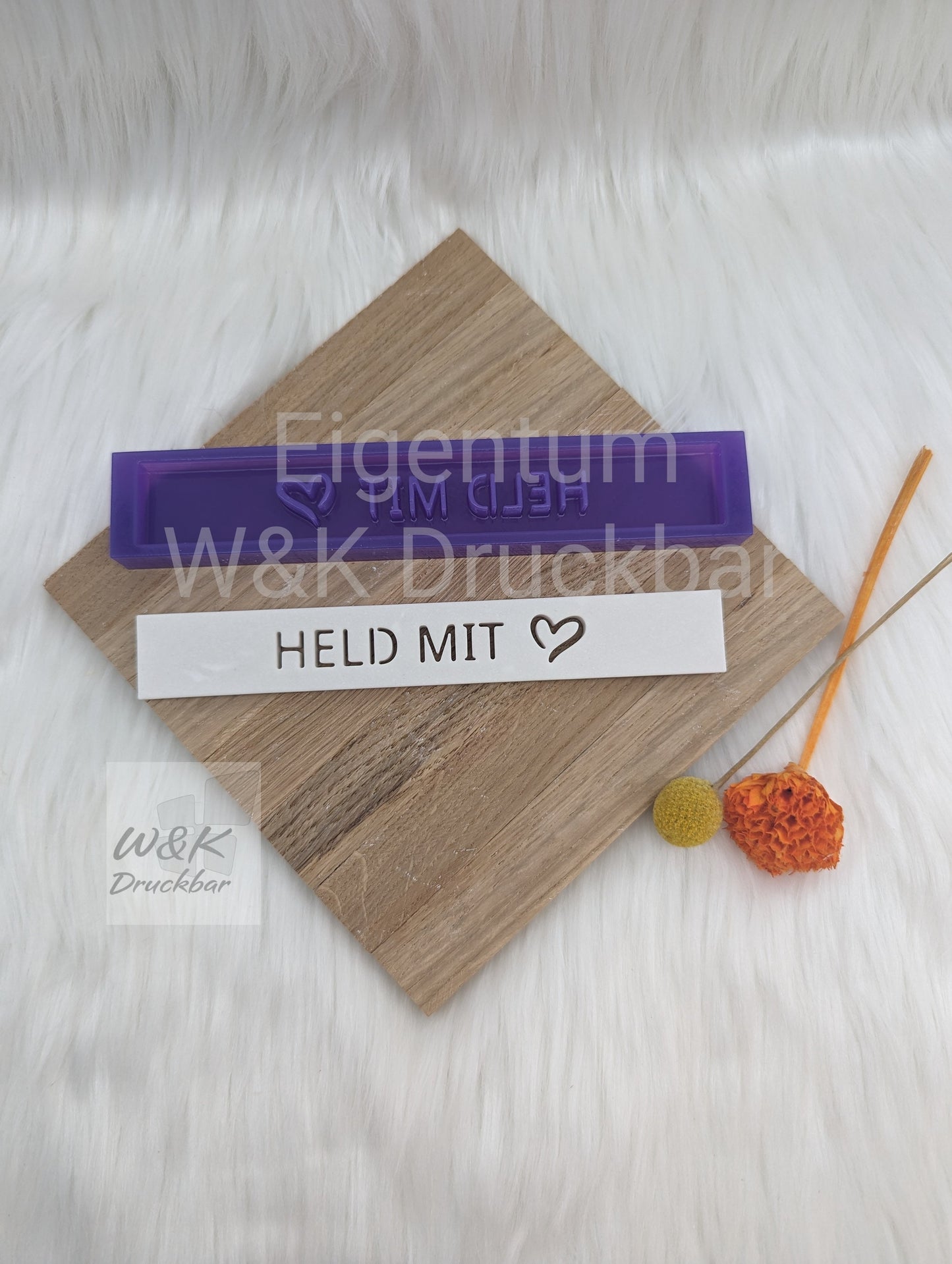 Klötzchen Gießform / HELD MIT Herz / Silikonform für Klötzchen/160x22x8 mm/Silikon Klötzchen Gießform Herz Motiv