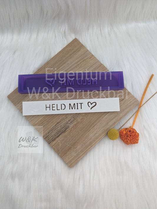 Klötzchen Gießform / HELD MIT Herz / Silikonform für Klötzchen/160x22x8 mm/Silikon Klötzchen Gießform Herz Motiv