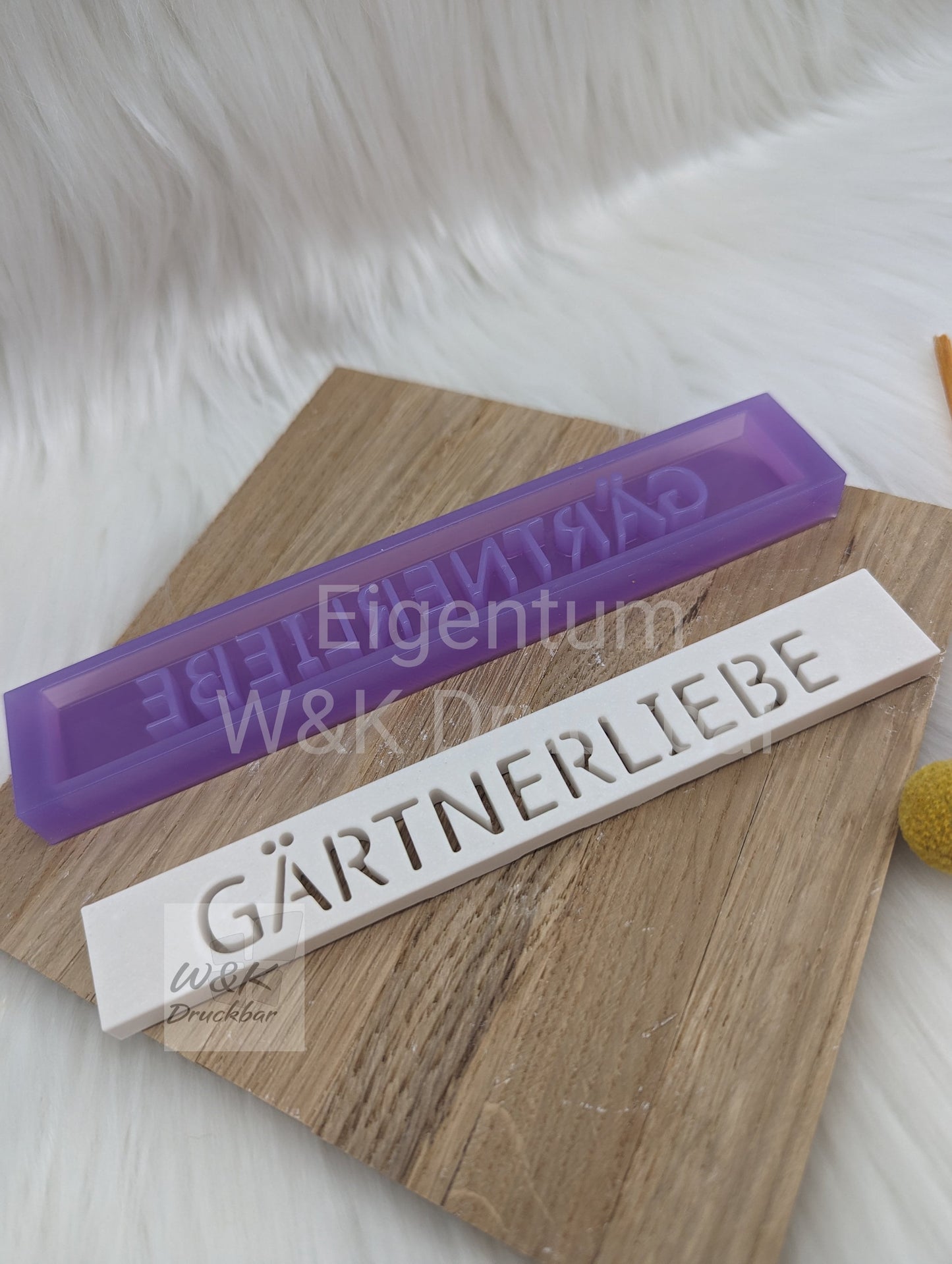 Klötzchen Gießform / GÄRTNERLIEBE / Silikonform für Klötzchen/160x22x8 mm/Silikon Klötzchen Gießform Herz Motiv
