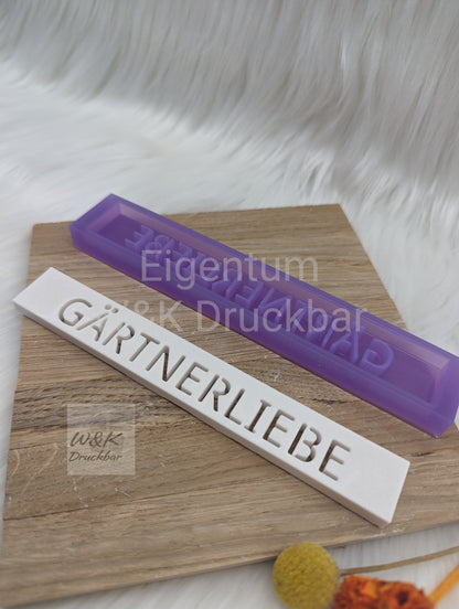 Klötzchen Gießform / GÄRTNERLIEBE / Silikonform für Klötzchen/160x22x8 mm/Silikon Klötzchen Gießform Herz Motiv
