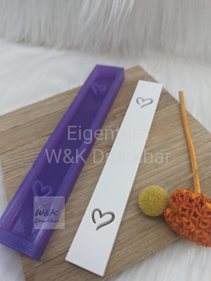 Klötzchen Gießform / 2 Herzen Hochkant / Silikonform für Klötzchen / 160x22x8 mm / Silikon Klötzchen Gießform /Gießform Klötzchen